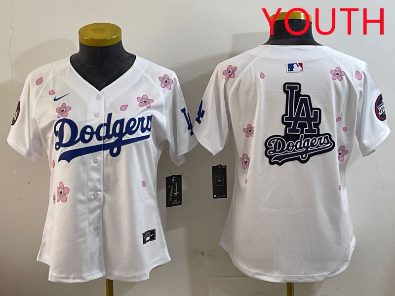 Youth Los Angeles Dodgers Blank White Sakura Edition 2025 Nike MLB Jersey style 19